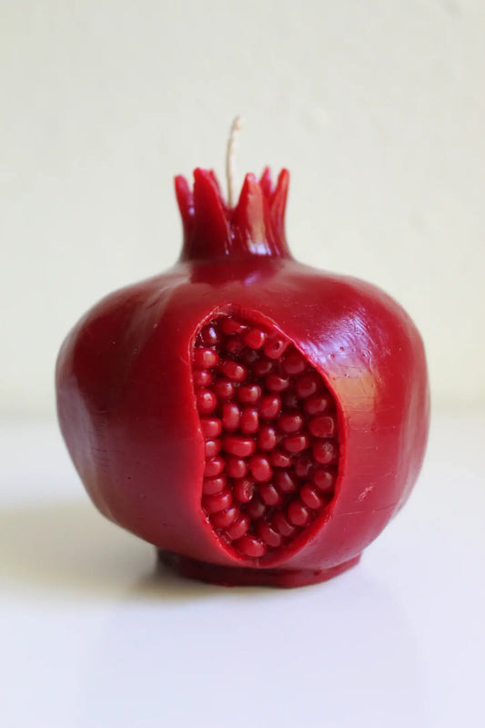 Intricate Beeswax Crimson Pomegranate Candle